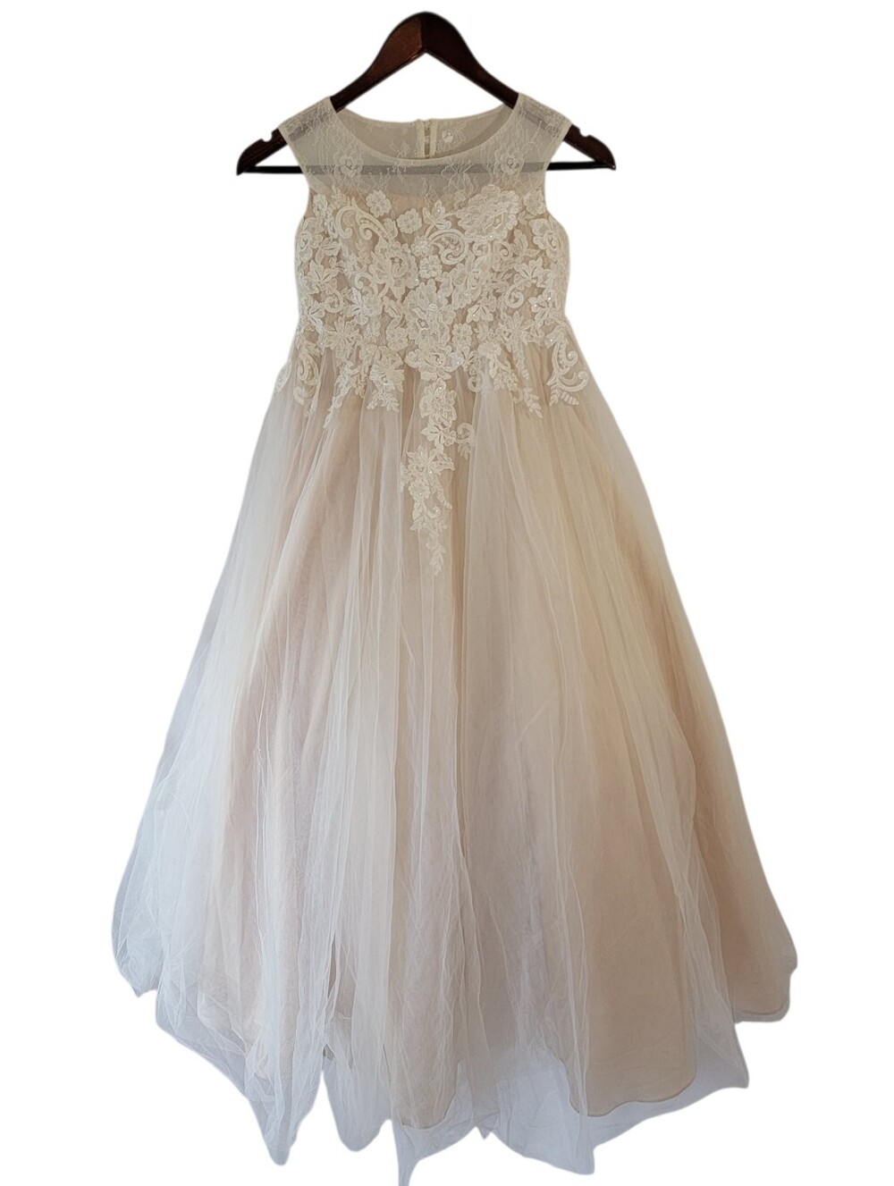 Davids Bridal Off White Floral Lace Flower Girl Dress Sz 10 Tulle Fairy Wedding - Picture 12 of 12